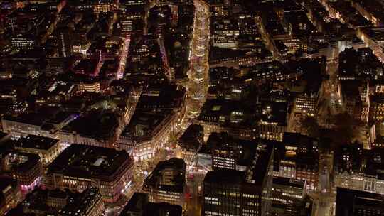 航拍英国伦敦市中心夜景灯光地标汽车街道