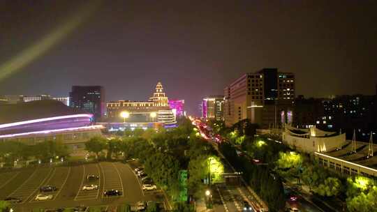 杭州西湖区黄龙路天目山路夜晚夜景高楼大厦