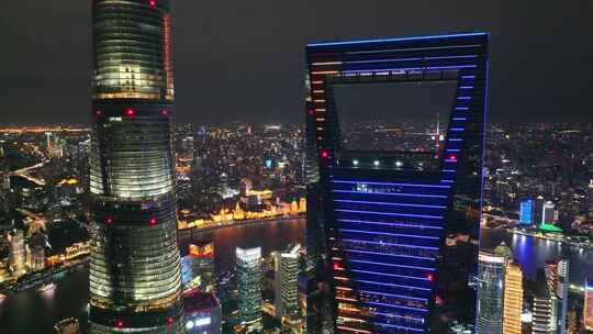 上海陆家嘴夜景航拍建筑特写