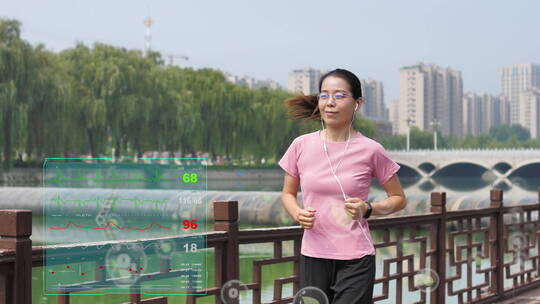 亚洲中国女性女士带耳机运动