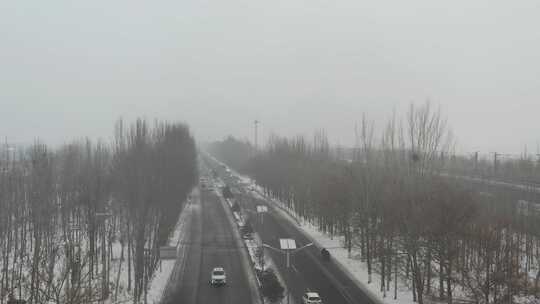 河北省石家庄市航拍道路雪景