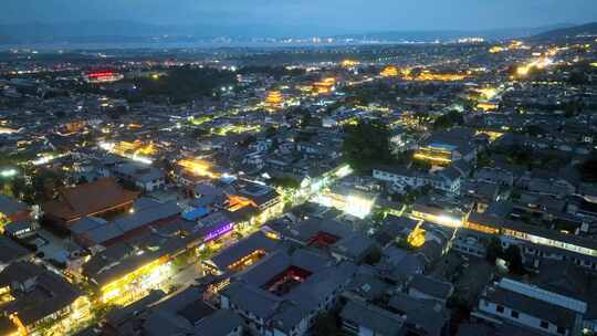 航拍云南旅游大理古城民居建筑群灯光夜景