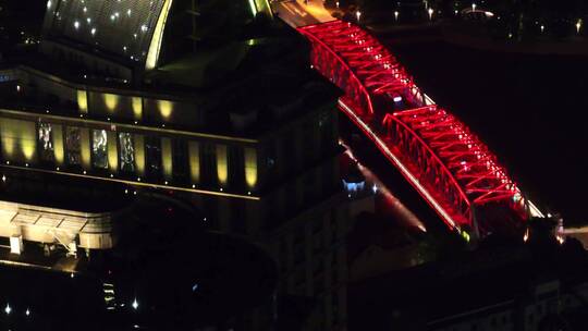 上海外白渡桥夜景长焦特写视频素材模板下载