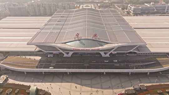 浙江宁波站火车站高铁站城市风景航拍视频素材模板下载