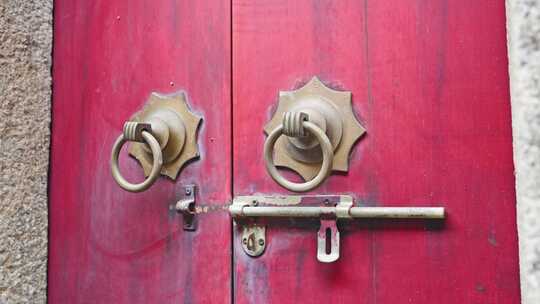 老门旧门红色的门铜辅首铜环门栓0316