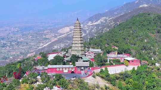 航拍山西国宝临汾洪洞县广胜寺飞虹琉璃塔