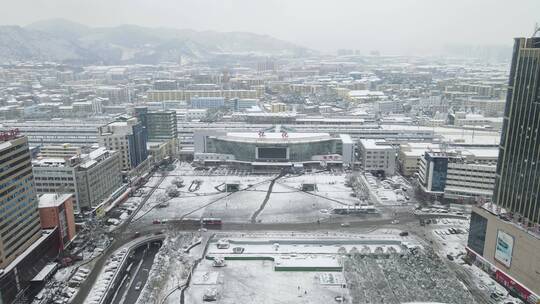 航拍 湖南 怀化 火车站 雪景