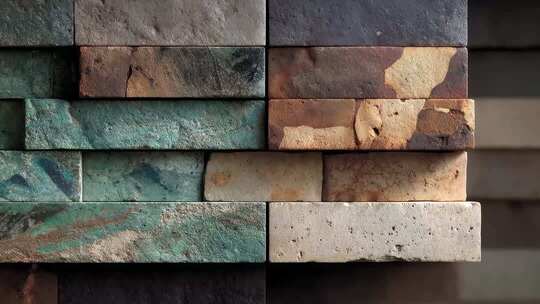 复古砖墙堆叠纹理特写展示建筑材料之美
