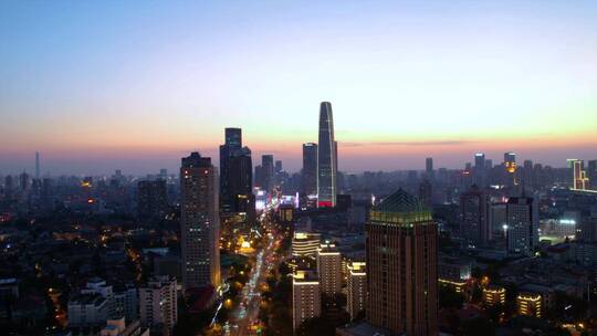 天津城市夜晚高楼建筑延时航拍风光