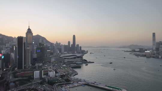 香港维多利亚港清晨日出航拍视频素材模板下载