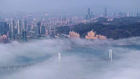 大连星海湾平流雾航拍