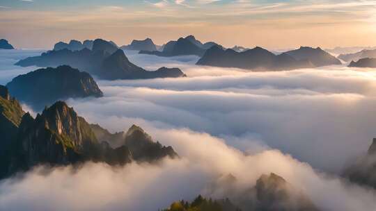 山峦云海日出美景