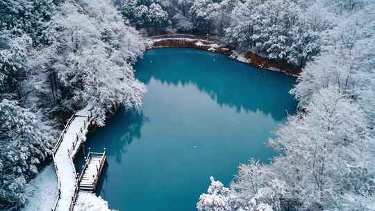 航拍冬天的公园湖景