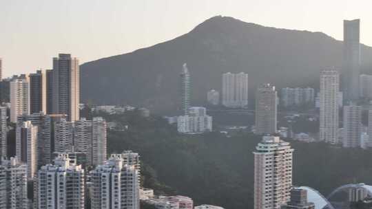 香港宝马山观景平台傍晚夕阳航拍