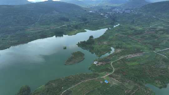 航拍山亭辛庄水库自然风景区视频素材模板下载