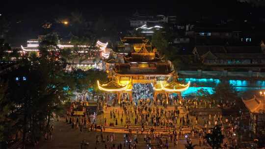 成都市都江堰南桥夜景航拍