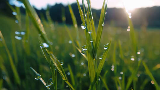 唯美清晨草地露水  水珠