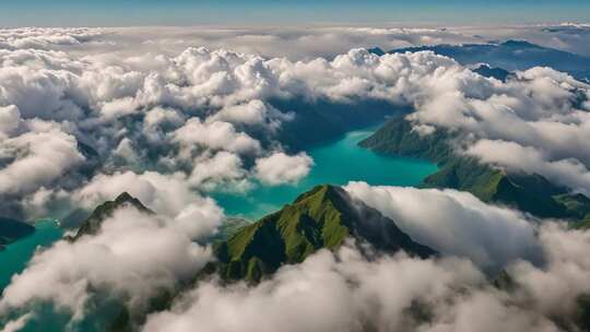 高空俯瞰云海山川湖泊景观
