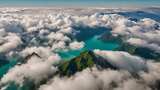 高空俯瞰云海山川湖泊景观高清在线视频素材下载