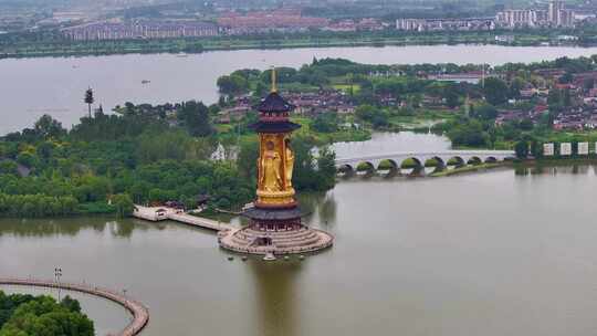 江苏省泰州溱湖景区古寿圣寺航拍