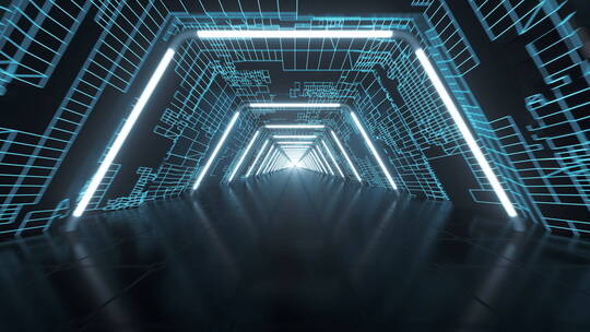 前进在科技感隧道 3D渲染