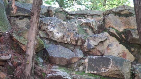 石头假山青苔中式园林造景遗址公园