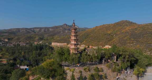 山西长治浊漳河谷原起寺青龙宝塔航拍