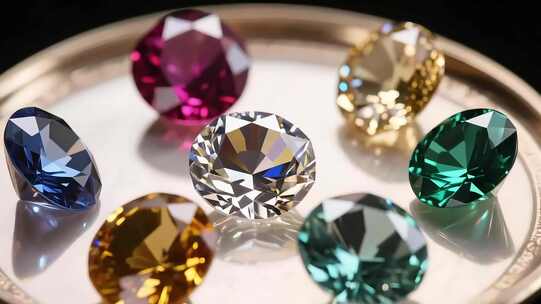 托盘上的多彩宝石特写