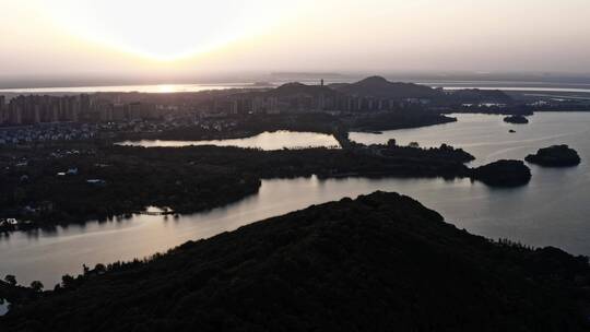 湖南洞庭湖风光带岳阳楼风景区航拍