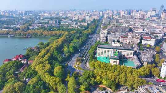 浙江杭州西湖景区环城西路城市风景风光航拍