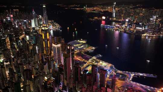 香港维多利亚港夜景航拍