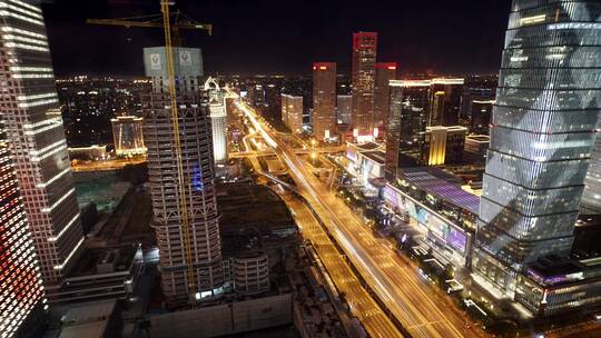 北京国贸桥俯拍夜景车流
