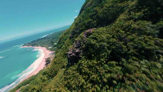 夏威夷海岛森林海滩海浪沙滩海边公路人群