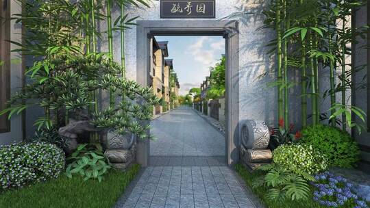 唯美新中式江南古典庭院三维素材