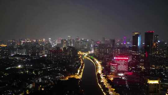 航拍成都锦江区府河夜景成都夜景