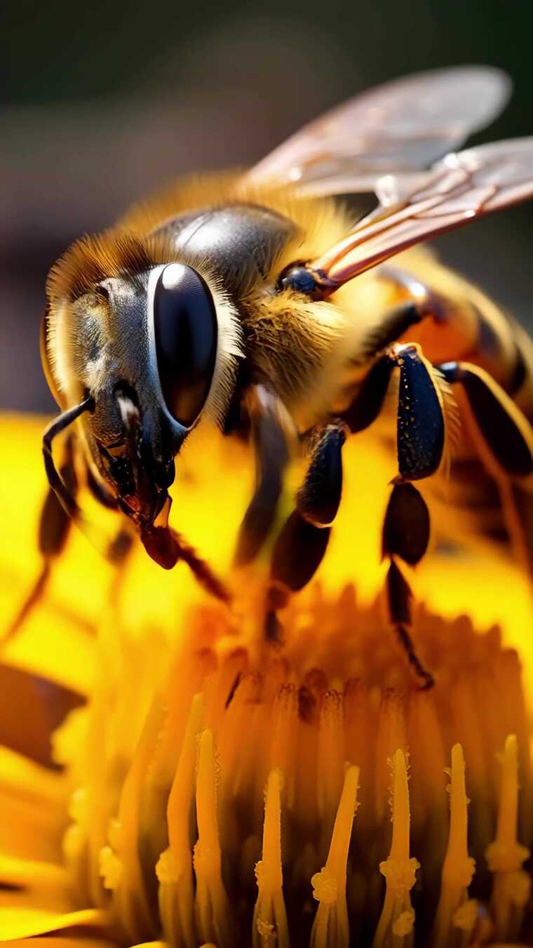 4K蜜蜂采蜜花丛阳光向日葵竖屏