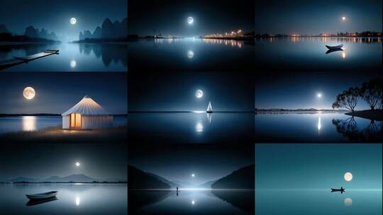 静谧湖面月影摇曳温柔月光洒满人间高清在线视频素材下载