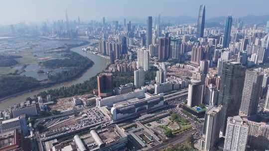 中国广东深圳站航拍高铁火车站视频素材模板下载