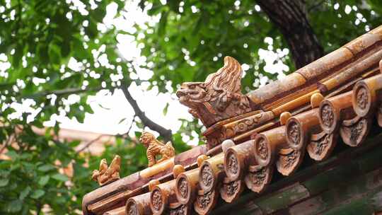 故宫博物院传统古建筑屋檐瓦片角脊神兽