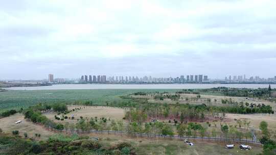 武汉江夏区黄家湖湿地公园航拍