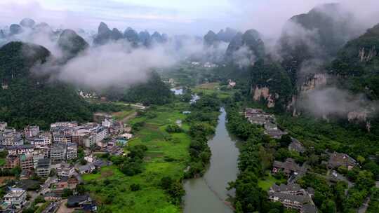 航拍桂林阳朔漓江遇龙河景区自然山水风光