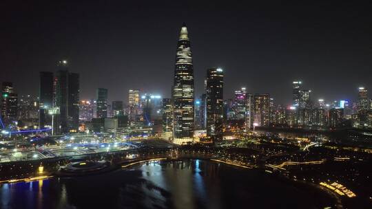 深圳南山区深圳湾夜景航拍