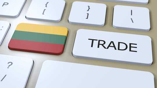 立陶宛国旗和贸易文本按钮3D动画