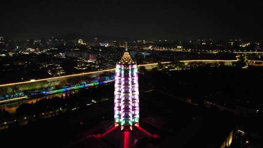 江苏南京大报恩寺夜景灯光航拍