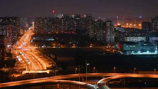 北京城市街道交通高视角夜景