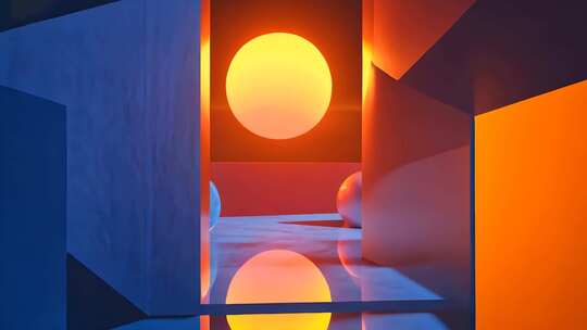 各种色彩抽象几何立体形状三维动画片头背景