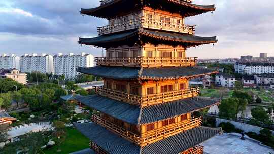 航拍上海宝山  宝山寺