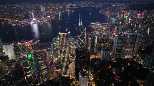 香港维多利亚港夜景航拍