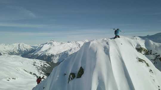 滑雪者，山峰，雪，攀登