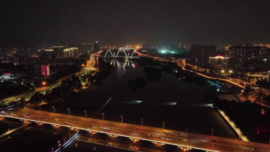 航拍太原汾河北中环桥段夜景
